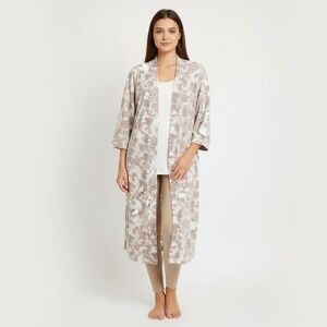 BEARPAW Brown White Tie-Dye Soft Textured Open Front 3/4 Sleeve Lounge Robe